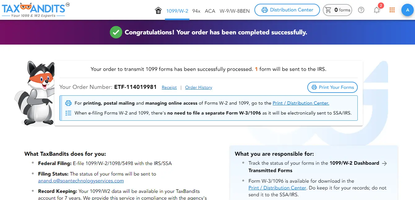 Transmit your Form 1099-A to the IRS